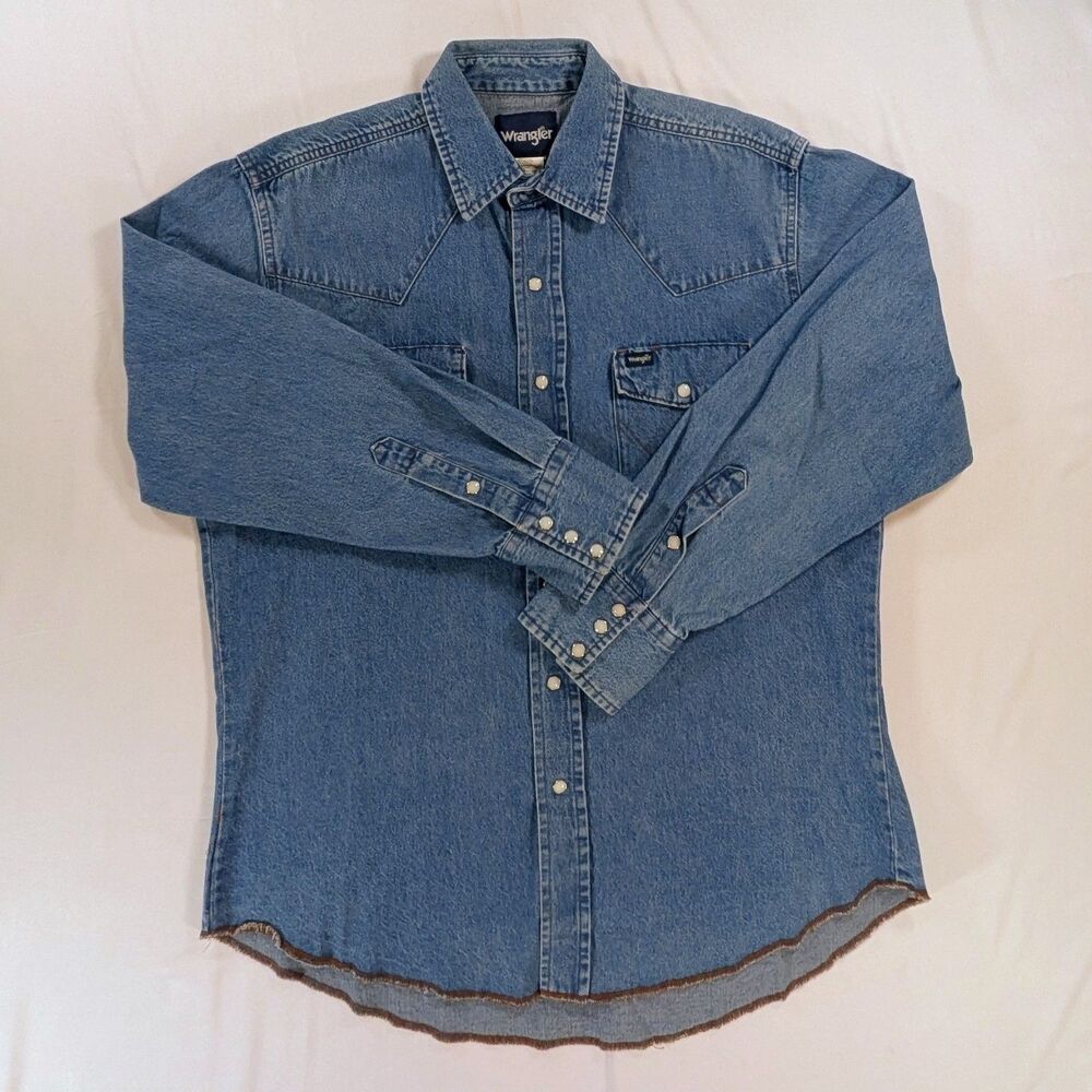 Wrangler Men's Western Denim Long Sleeve Shirt Pearl Snaps Large cowboycore